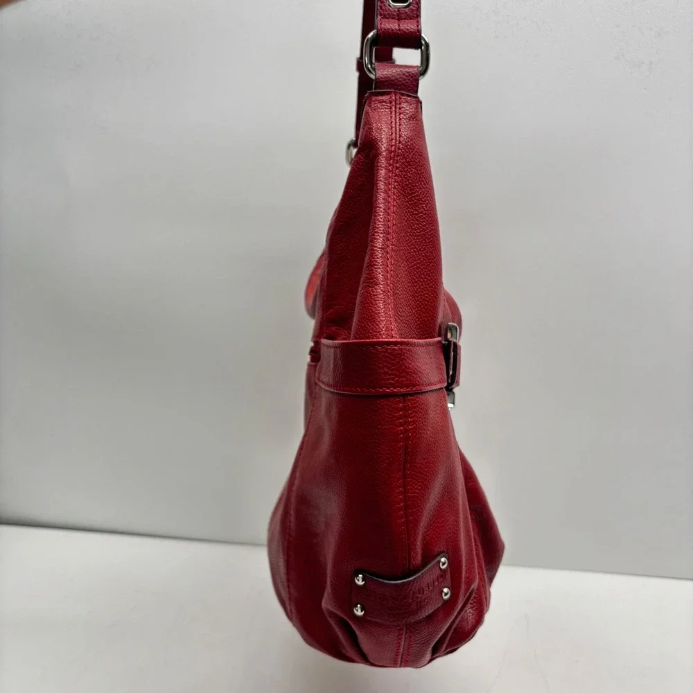 Tignanello Hobo Shoulder Bag Pebbled Leather Red Silver Hardware Buckle Y2K
